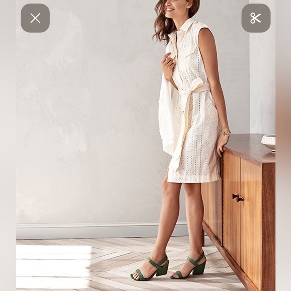 Banana Republic Dresses & Skirts - Banana Republic Ivory Eyelet belt short sleeve cotton Shirtdress pocket‎ 6 NWNT